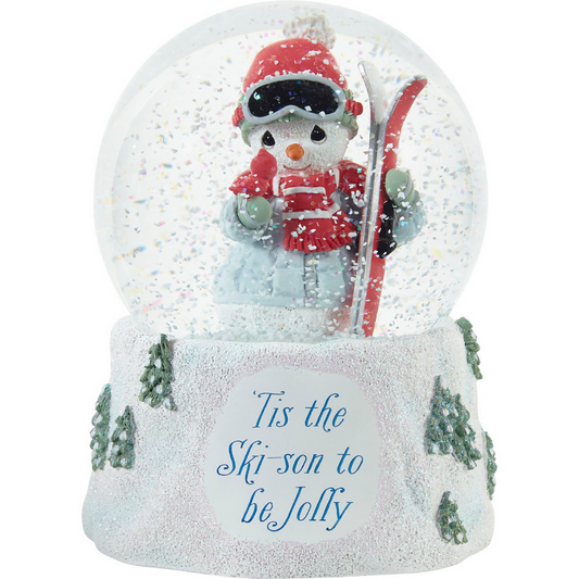 'Tis The Ski-son To Be Jolly Precious Moments Musical Snow Globe