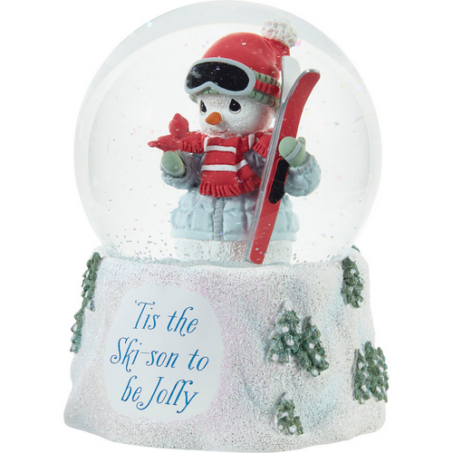 'Tis The Ski-son To Be Jolly Precious Moments Musical Snow Globe