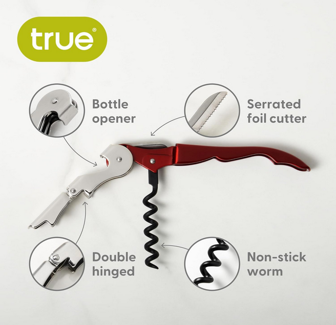 TrueTap Metallic Red Double Hinged Waiter’s Corkscrew