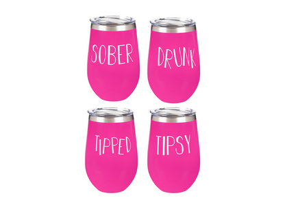 Sober/Drunk/ Tipsy/Tipped Stemless Wine Glass Set