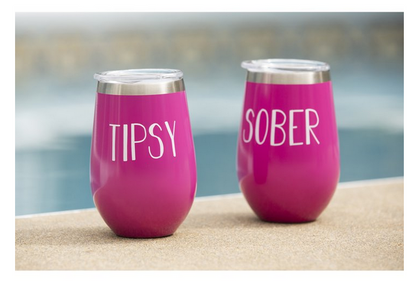 Sober/Drunk/ Tipsy/Tipped Stemless Wine Glass Set