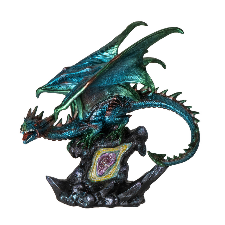 Dragon on Geode Rock Figurine