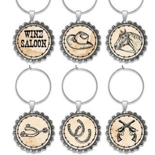 Western Icons Bottle Cap Wine Glass Charms