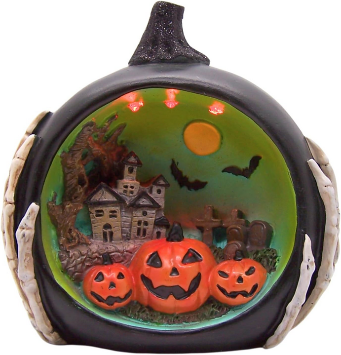 Lighted Black Pumpkin Halloween Scene