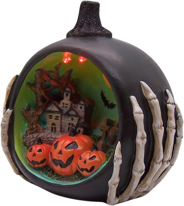 Lighted Black Pumpkin Halloween Scene