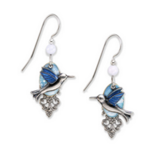 Silver Forest Hummingbird On Cloud Earrings