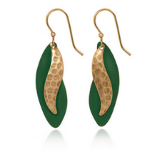 Silver Forest Layered Green Organic Shapes Earrings