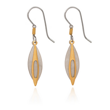 Silver Forest Layered Football Shapes w/Wire Wrap Earrings