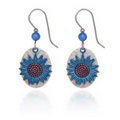 Silver Forest Cornflower On Oval Earrings