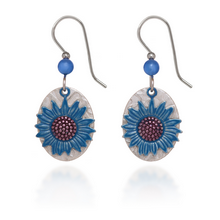 Silver Forest Cornflower On Oval Earrings