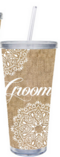 Groom Acrylic Tumbler Burlap Pattern