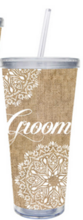 Groom Acrylic Tumbler Burlap Pattern