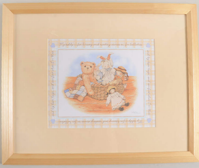 Cherished Teddies Bear in Basket Large Framed Print