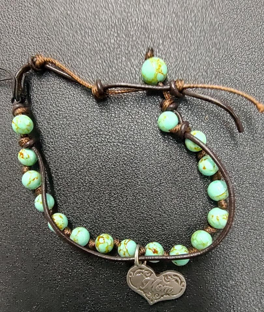 Mom Turquoise Bead Charm Bracelet