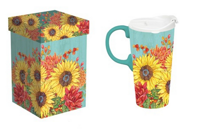 Sunflower Bouquets Ceramic Perfect Cup, 17oz, Gift Box