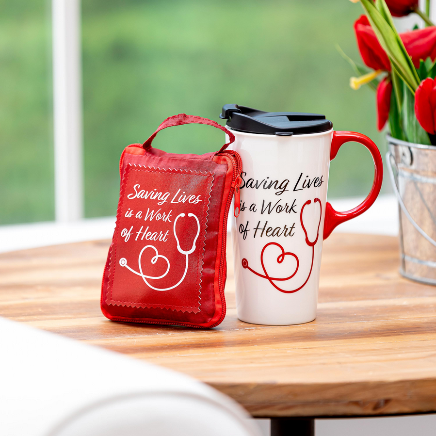 Saving Lives is a Work of Heart Ceramic Perfect Cup & Compact Tote Giftset