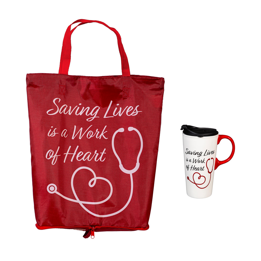 Saving Lives is a Work of Heart Ceramic Perfect Cup & Compact Tote Giftset