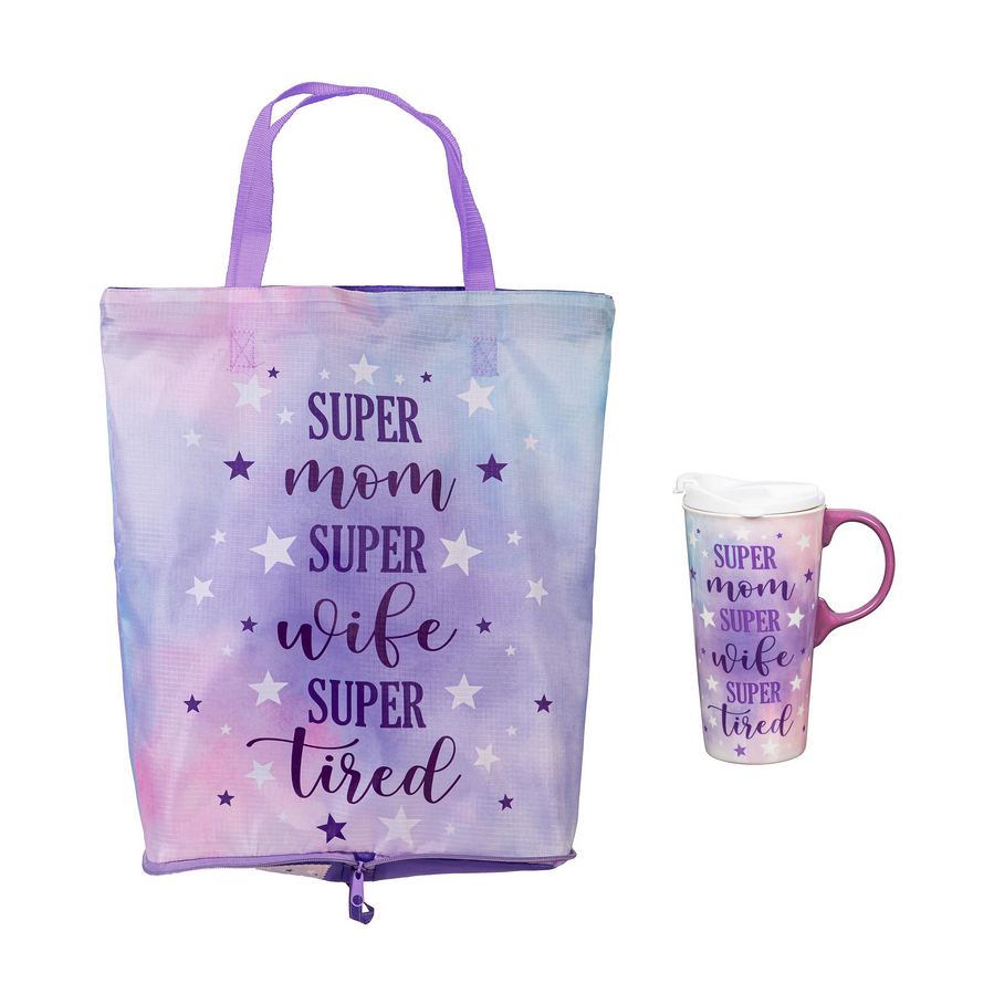 Super Mom Super Wife Super Tired Ceramic Perfect & Compact Tote Giftset