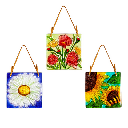 Glass Flowers Handpainted Embossed Suncatcher