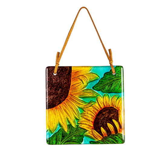 Glass Flowers Handpainted Embossed Suncatcher