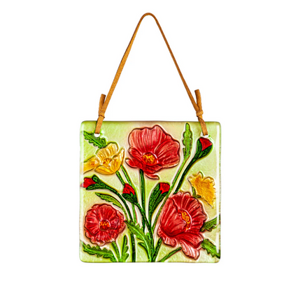 Glass Flowers Handpainted Embossed Suncatcher