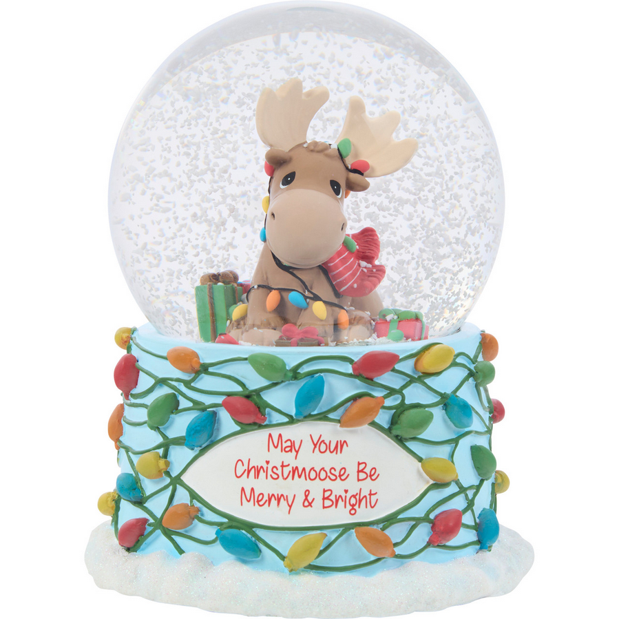May Your Christmoose Be Merry And Bright! Precious Moments Musical Snow Globe