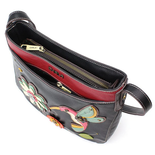 Hummingbird Black Crescent Crossbody Purse