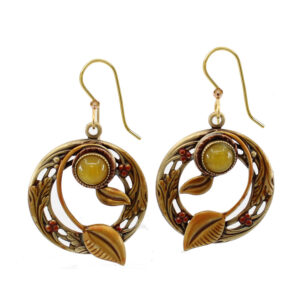 Round w/Vines Leaves & Cab Silver Forest Earrings