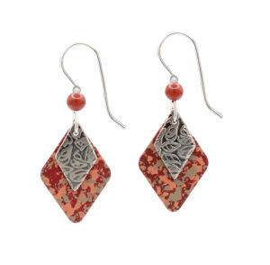 Silver/Rust Double Diamonds & Bead Silver Forest Earrings