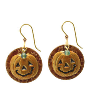 Jack-O-Lantern On Textured Round Silver Forest Earrings