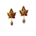 Autumn Leaves w/Bead Drop Silver Forest Earrings