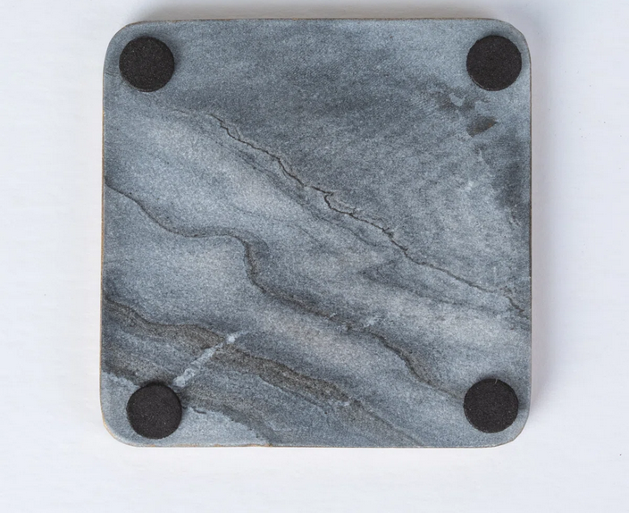 Gray Marble Square Coasters w/Gold Edge/ Set of 4