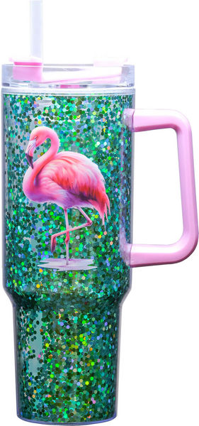 Pink Flamingo 40 Oz. Glitter Travel Mug/Tumbler