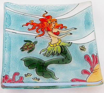 Red Haired Hula Mermaid Trinket Dish