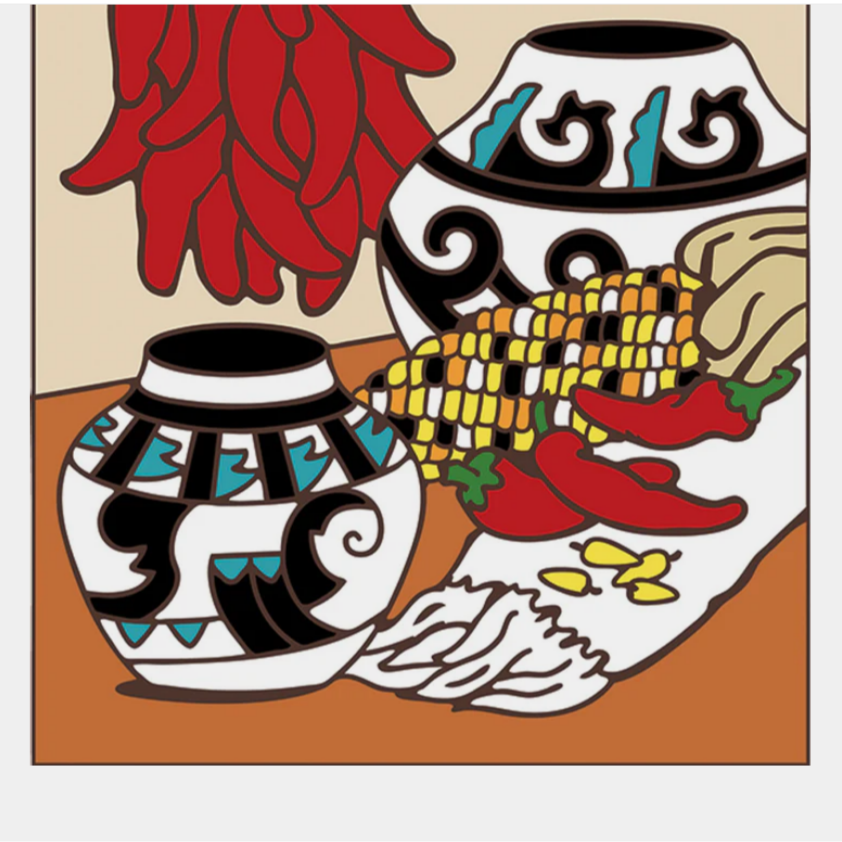 Painted Maize and Chilis with Pottery Tile/Trivet