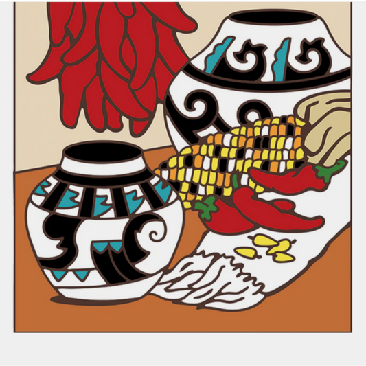 Painted Maize and Chilis with Potter Tile/Trivet