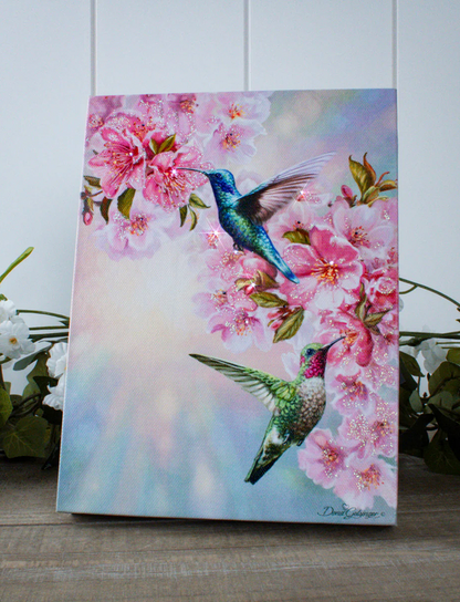 Hummingbirds In Spring Mini Lighted Tabletop Canvas