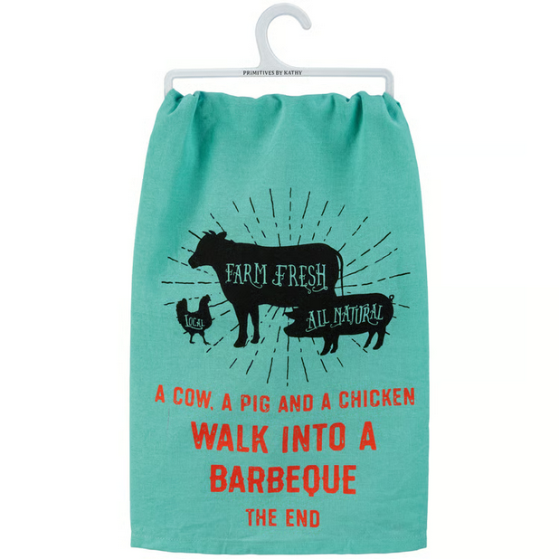A Cow, A Pig And A Chicken Walk Into A Barbeque Kitchen Towel