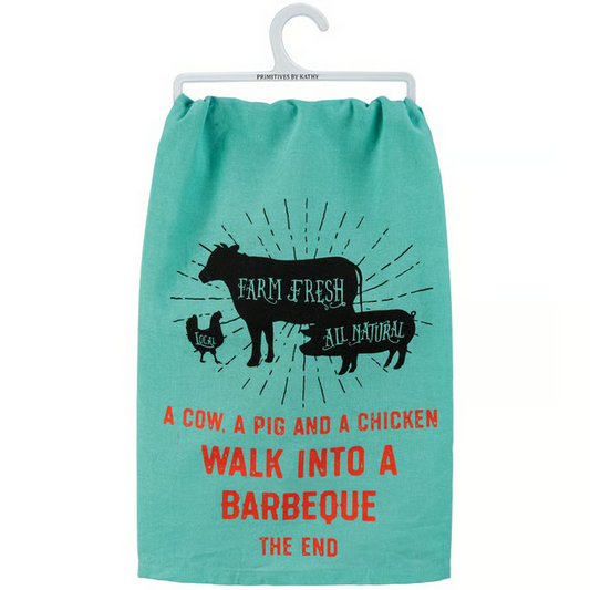 A Cow, A Pig And A Chicken Walk Into A Barbeque Kitchen Towel