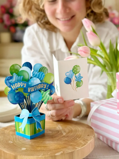 Mini Blue Birthday Balloons FreshCut Paper - Pop Up Balloon Bouquet