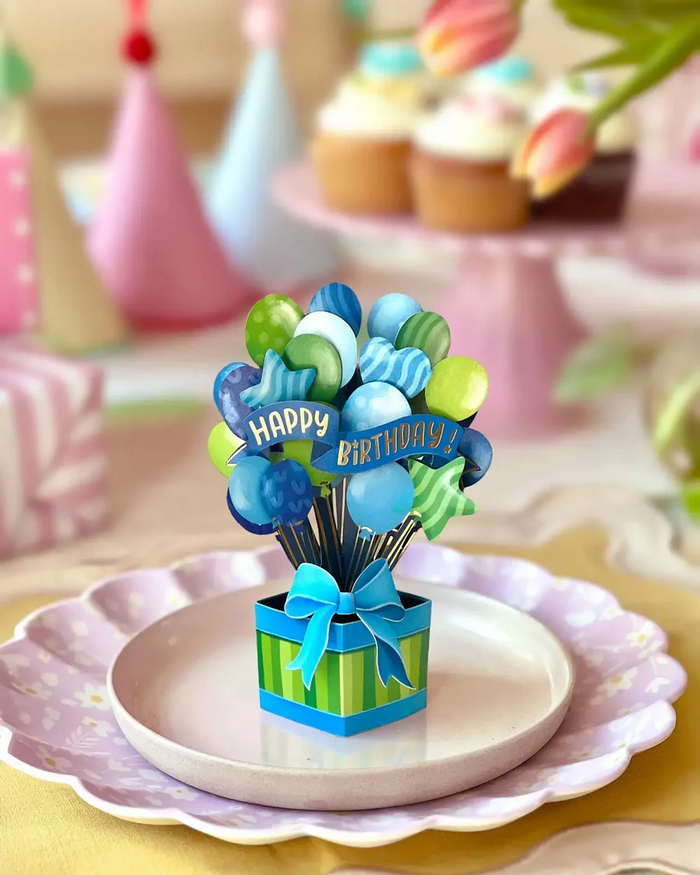 Mini Blue Birthday Balloons FreshCut Paper - Pop Up Balloon Bouquet