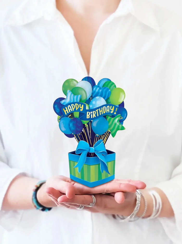 Mini Blue Birthday Balloons FreshCut Paper - Pop Up Balloon Bouquet