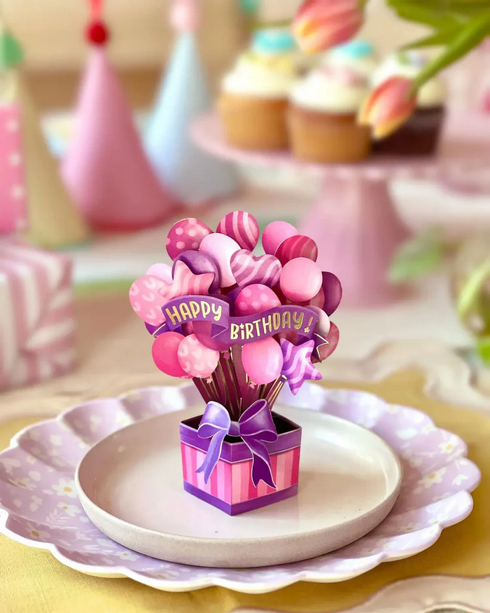 Mini Pink Birthday Balloons FreshCut Paper - Pop Up Balloon Bouquet