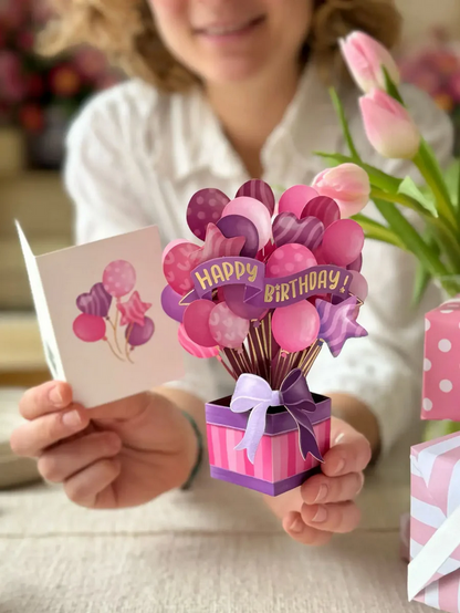 Mini Pink Birthday Balloons FreshCut Paper - Pop Up Balloon Bouquet