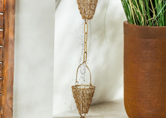 VivaStyle Gold Metal Bucket Rain Chain