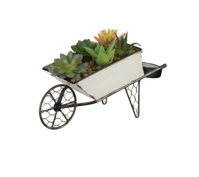 Wheelbarrow Succulent Solar Decor