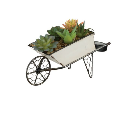 Wheelbarrow Succulent Solar Decor