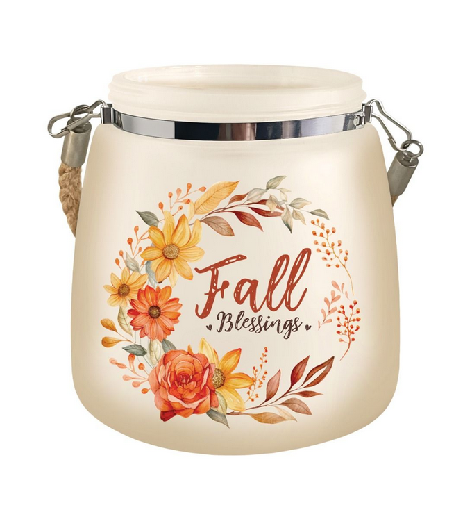 Fall Blessings LED Glass Candle Jar