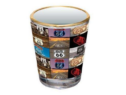 Route 66 Shot Glass w/Gold Rim