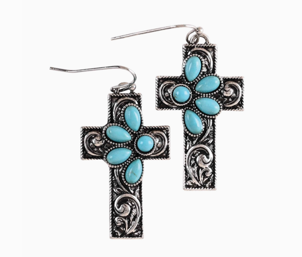 Turquoise Filigree Cross Earrings
